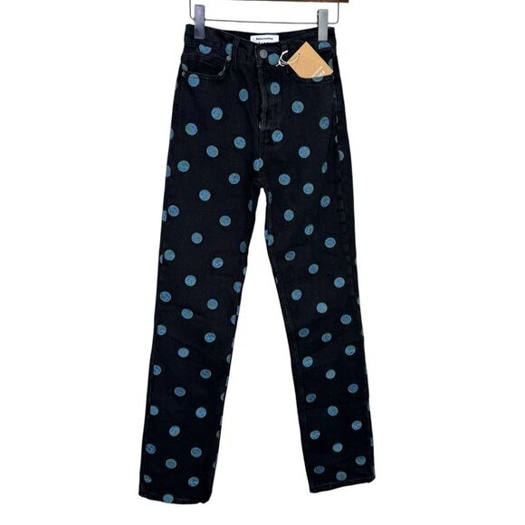 NEW Reformation Earth Embroidered High Rise Straight Long Jeans Size 24 - Picture 2 of 8